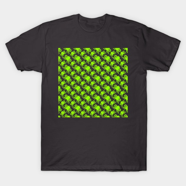 Spidy Pattern Neon Green T-Shirt by Bug Robot